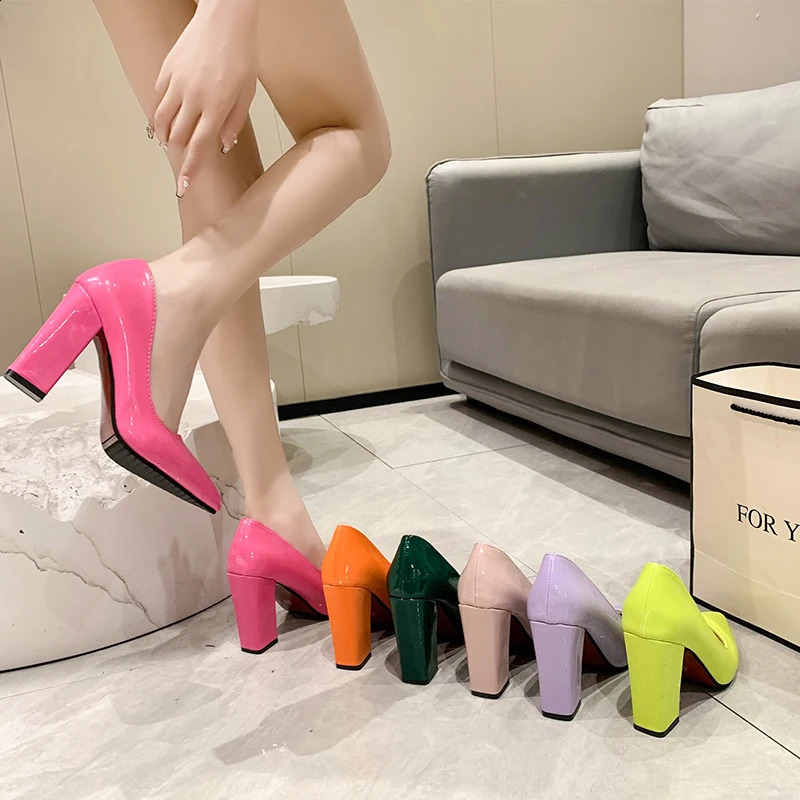 Aphixta Barby Pink Pumps Women Shoes 7cm10cm Square Heels Patent Leather Multicolor Party Leisure Super Big Szie 35-53 260625 - view 7