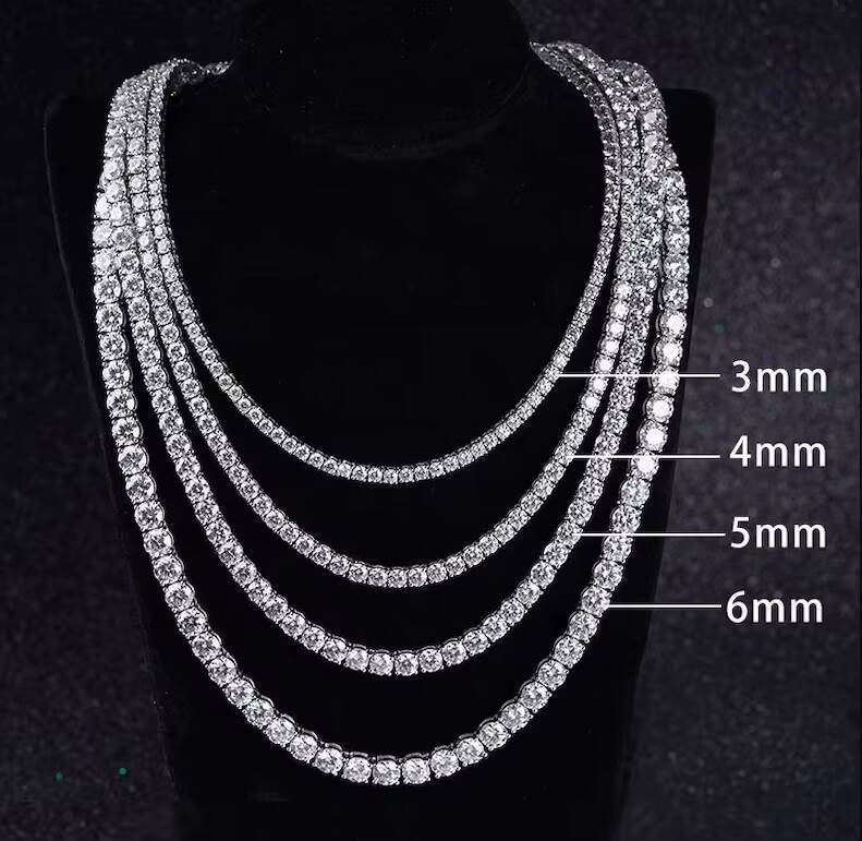Pass Diamond Tester Iced Out Tennis Chain Necklace VVS Moissanite Diamond 925 Silver Ready to Ship Hip Hop Jewelry 3mm-6mm GRA