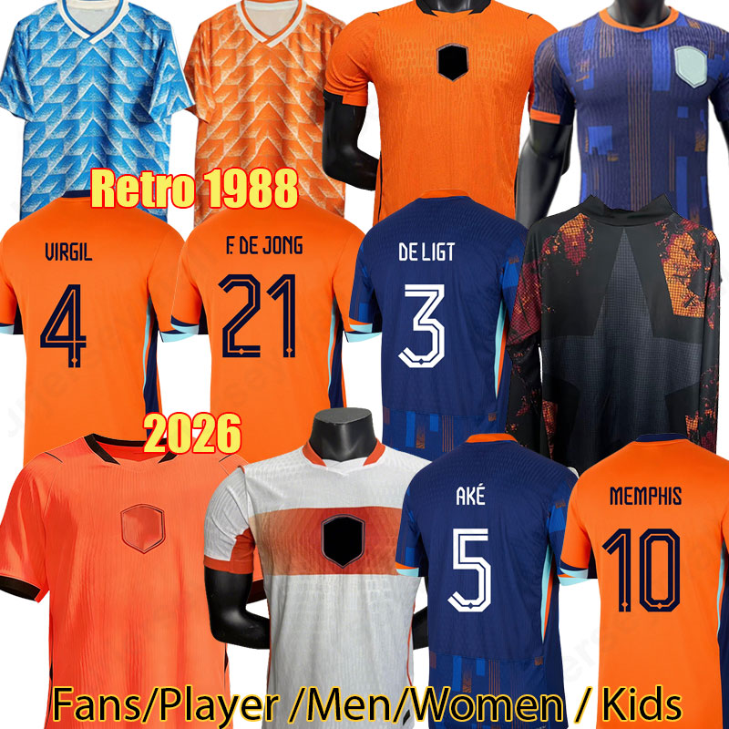 2026 Netherlands MEMPHIS Retro 1988 Authentic world Cup DE JONG 25 26 Holland jersey VIRGIL DUMFRIES BERGVIJN Shirt AKE DE LIGT men kids kit Vintage football shirt 4XL