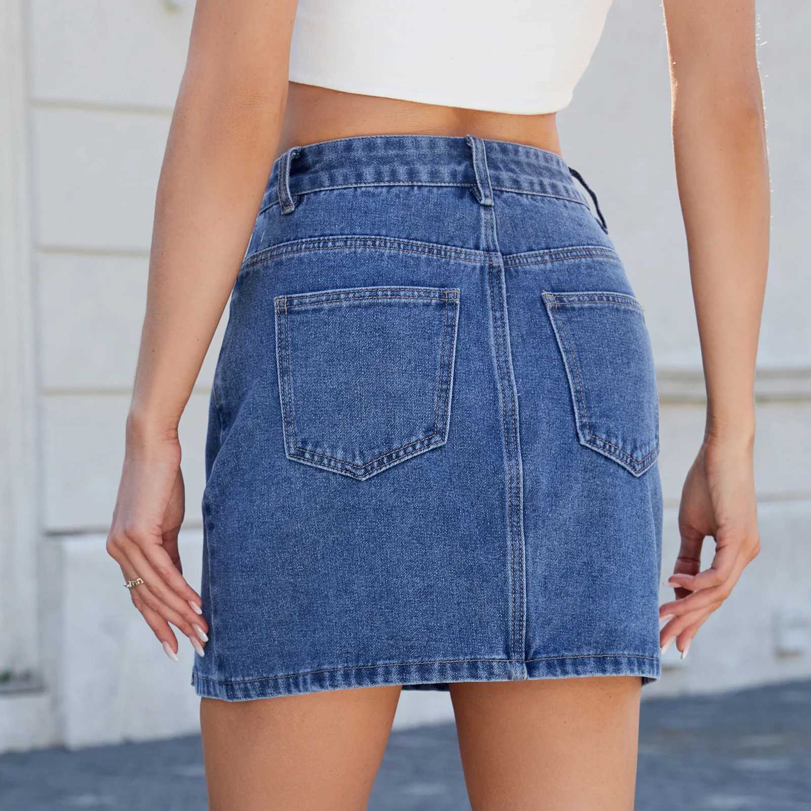 Women Summer Denim Skirts Solid Color Straight Jeans Mini Skirt M260316