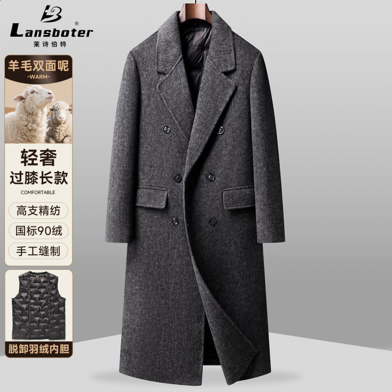 Mens Woolen Wool Coat Blazer Casual Fashion Coat Autumn and Winter Warm Double Breasted Long Style Costume Mens Clothing 240914