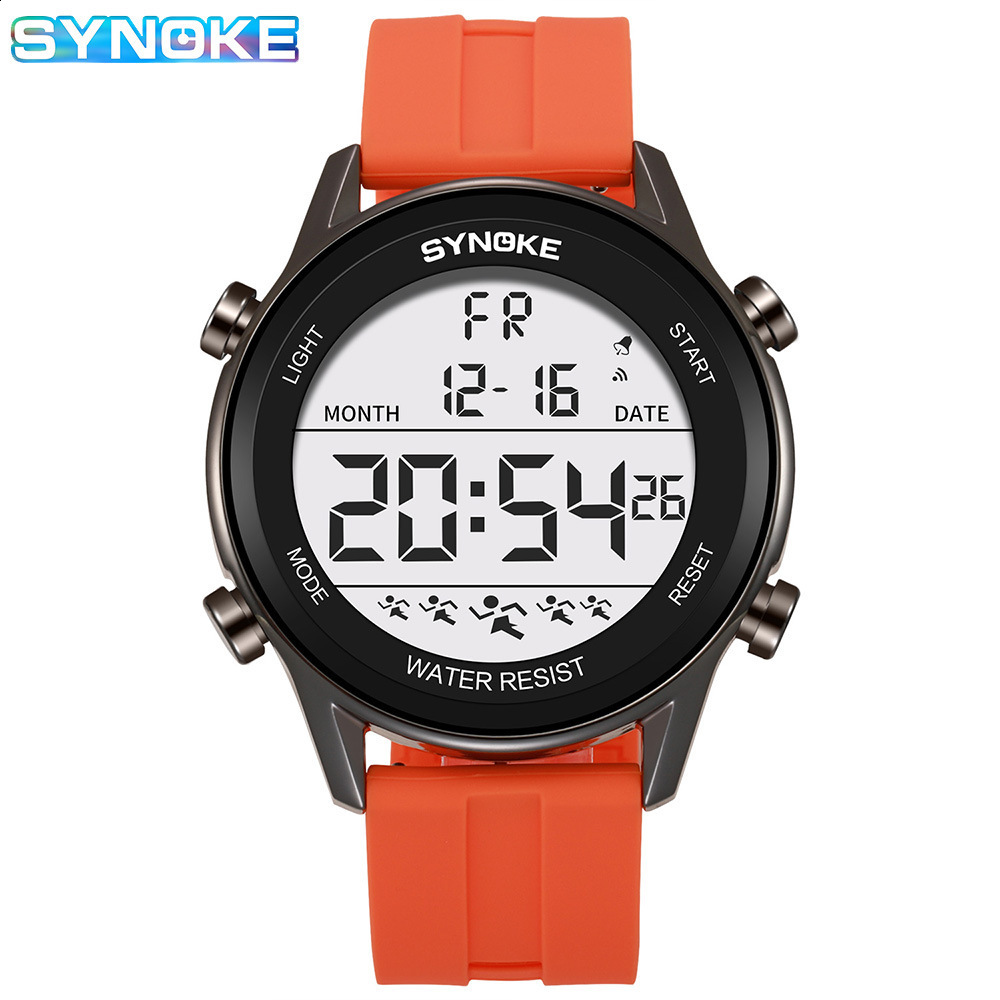 Fashion Watches Men Orange Casual Digital Watches Sports Led Clock Male Automatic Date Watch 1145 Men's Wristwatch Waterproof Y19052103