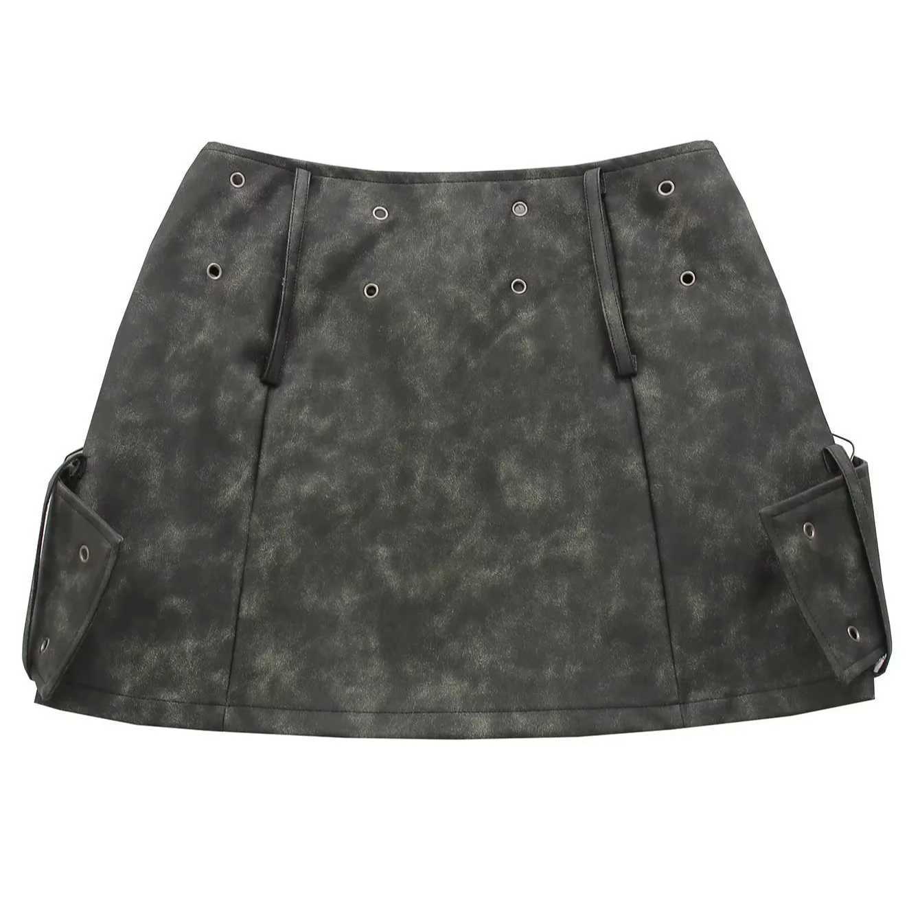 Autumn New Style Personalized Cross Belt Design Middle Ramen V-waist PU Skirt M260316