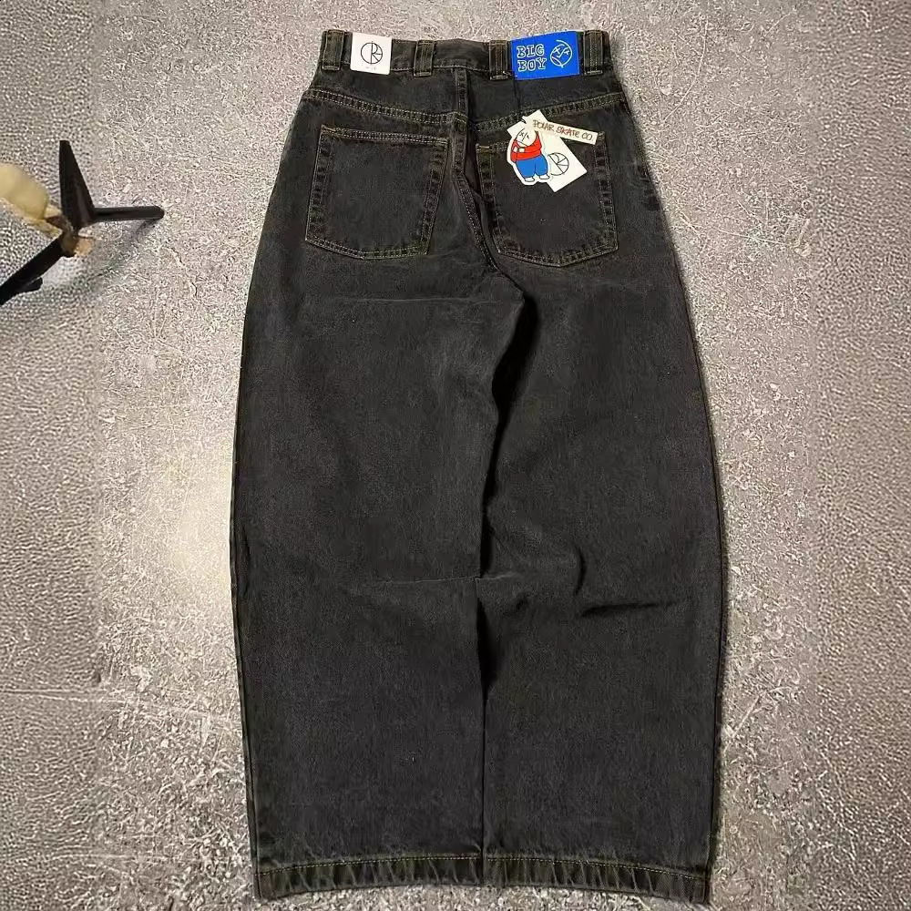 Trendy Y2K Harajuku style hiphop loose wide leg casual pants for men fashionable and casual slim fit jeans 241204