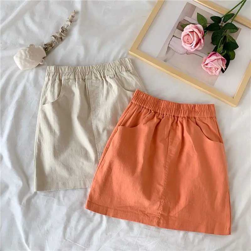 Pure Cotton All Match Candy Colored Womens Half Skirt Summer New High Waisted Student A-line Short Popularity Skirt M260316