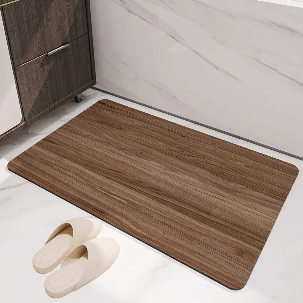VIKAMA Simple Imitation Wood Grain Home Bathroom Black Strong Absorbent Quick Drying Mat Non-Slip And Dirt Resistant Home Decor H260316