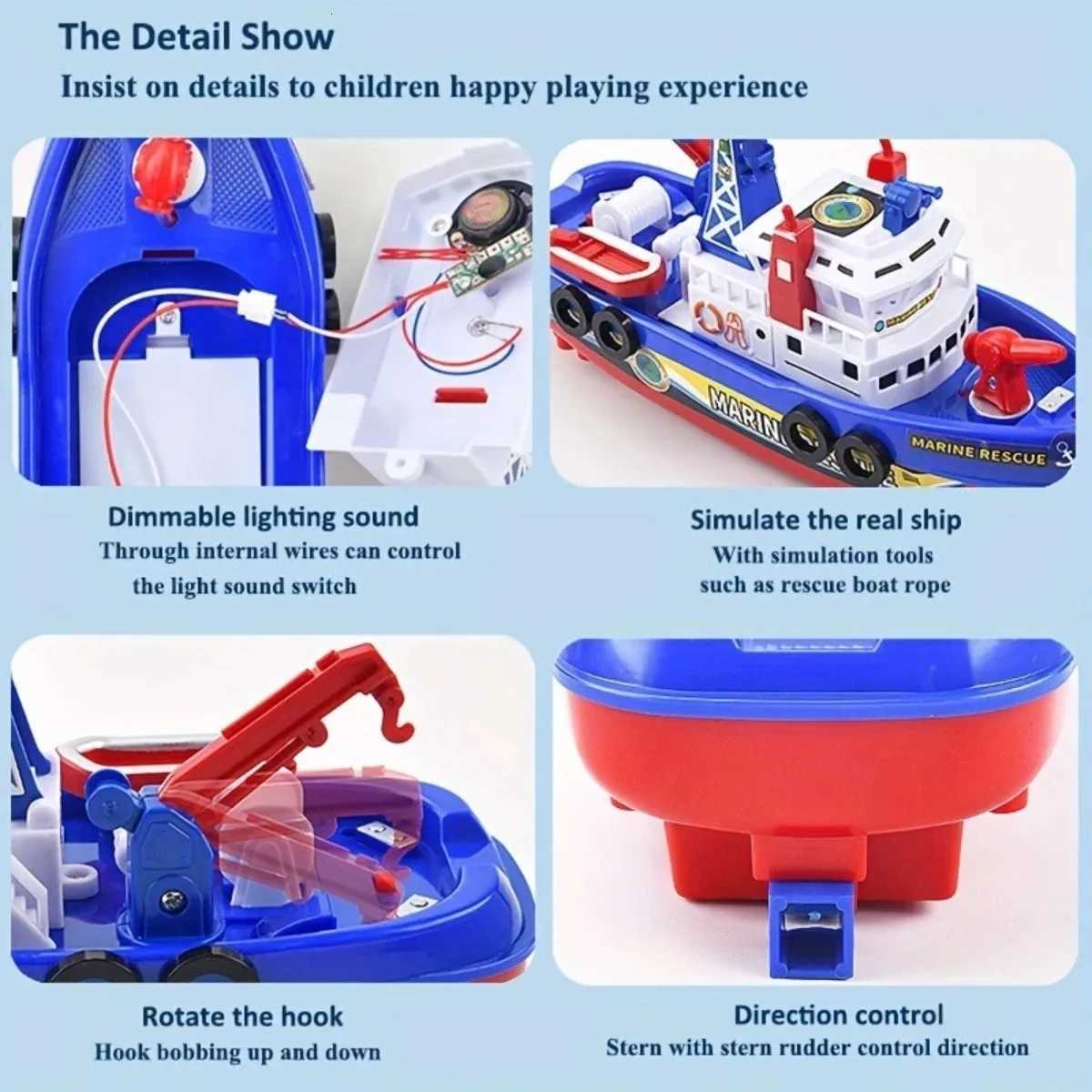Kids Electric Marine Rescue Boat Toy Fire Fighting Bath Toy with Light Music and Water Spray Floating Ship for Pool Tub Y260316