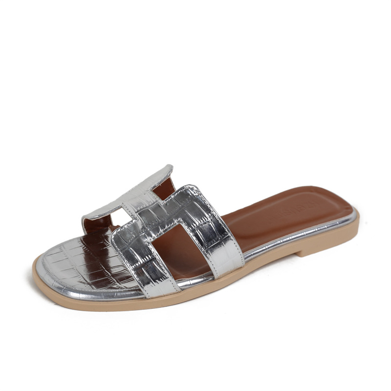 HZGUSIFU Hot Free shipping designer slippers for womens flat sandals black brown grey green pink white gold sliver Fashionable and versatile Beach fla