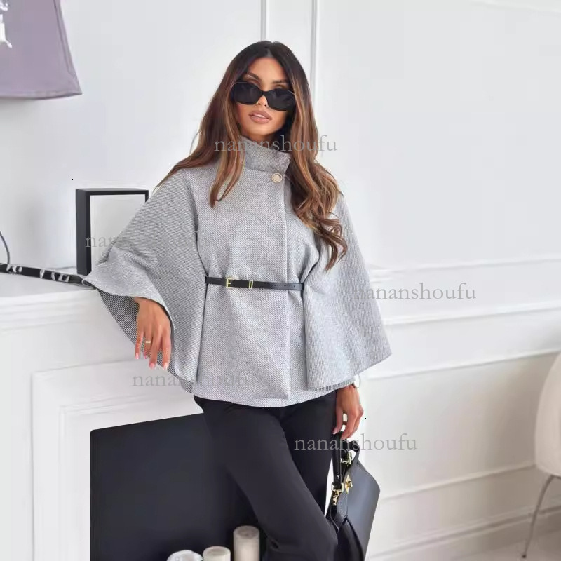 2026 New Designer Solid Color Strap Wool Jacket Luxury Winter Essential Women's Cape Top Fashion Trend Solid Color Loose Clothing Wholesale
