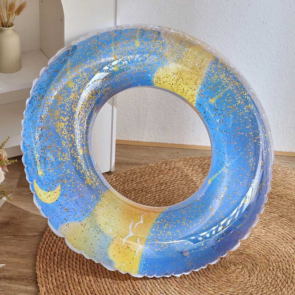 Block Pattern Swim Circle Soft Sturdy Pneumatic Swimming Ring for Beach Vacation M260316
