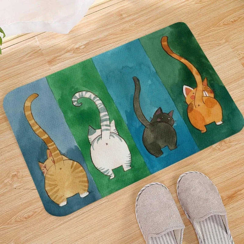 Cartoon Cat Pattern Anti-slip Door Mat Colorful Doormats Kitchen Balcony Hallway Floor Bath Carpet Absorbent Bathroom Rug Prayer H260316