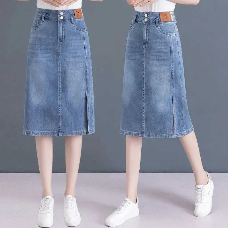 Spring Autumn Denim Skirts Women Large Size High Waist Jeans Skirts Female Korean Casual Loose Mid-Long Cowboy Jeans M260316