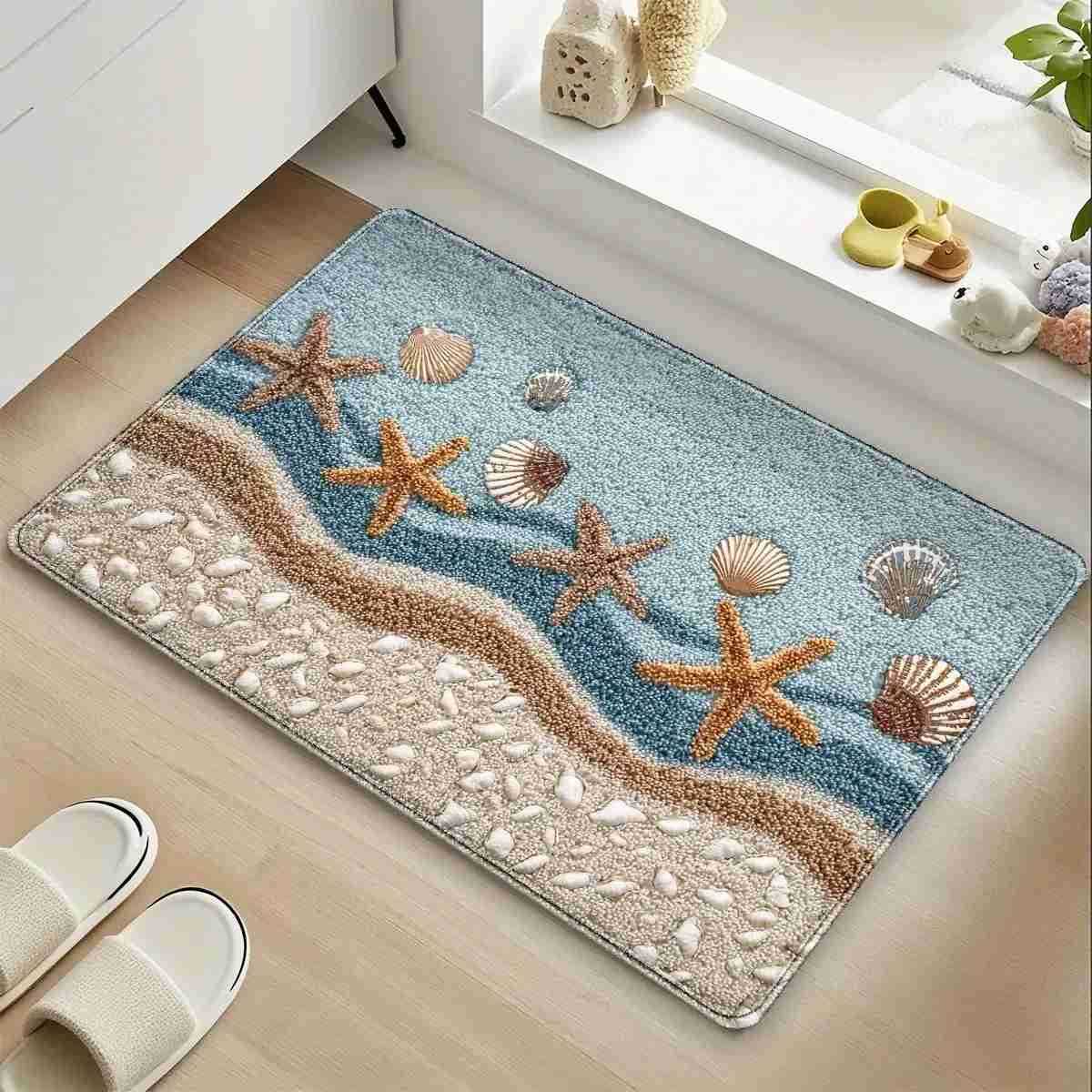 VIKAMA starfish shell floor mat anti slip bathroom mat shower room bathroom absorbent carpet home decoration H260316
