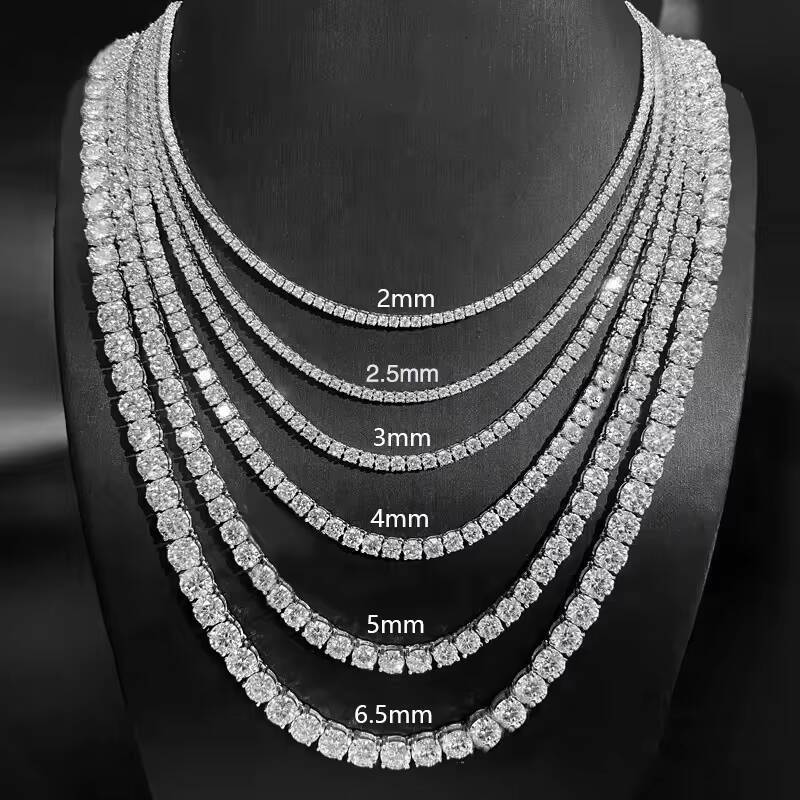 Luxury Hip Hop Fine Jewelry 925 Sterling Silver 2mm 3mm 4mm 5mm 65mm VVS Moissanite Diamond Tennis Chain Necklace for Men Women
