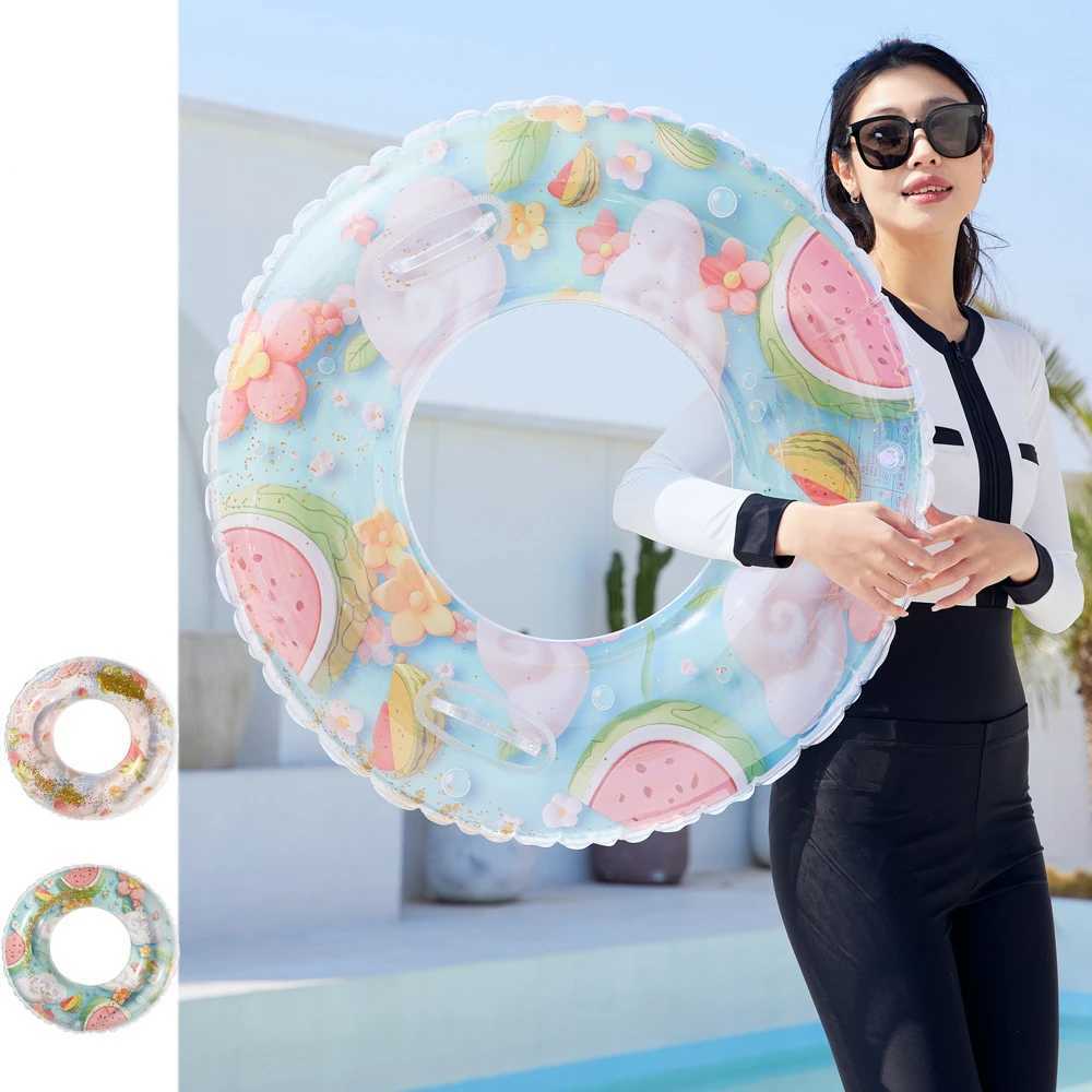 Ins Summer Fruits Sequined Swim Ring Tube Inflatable Pool Floats For Kid Adult Swimming Circle Float Pool Beach Water Play Toy M260316