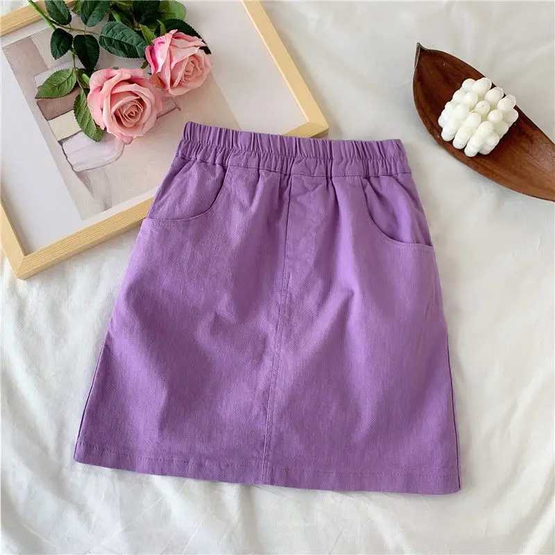 Pure Cotton All Match Candy Colored Womens Half Skirt Summer New High Waisted Student A-line Short Popularity Skirt M260316
