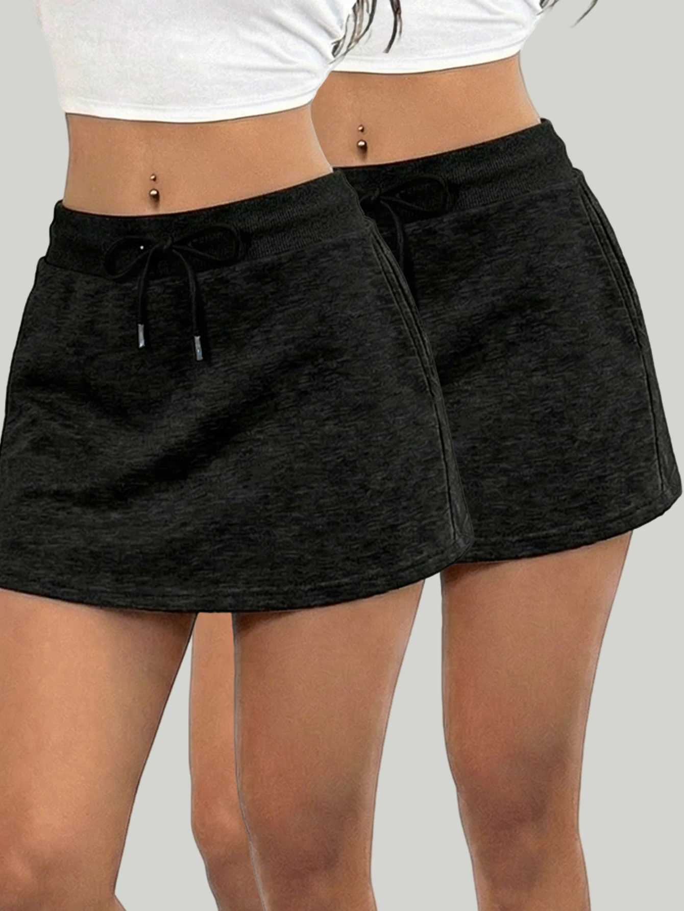 Womens mini short skirt casual drawstring high-waisted short style sportswear dress M260316