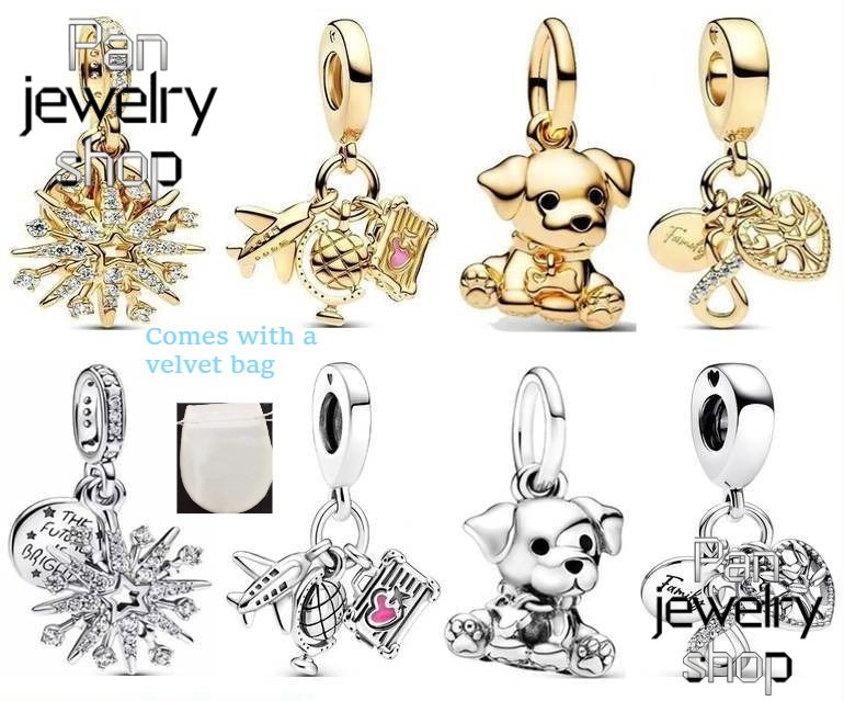DIY Silver Butterfly Pendant Jewelry Accessories Cartoon Animal Beaded Bracelet Necklace Pendant with Velvet Bag