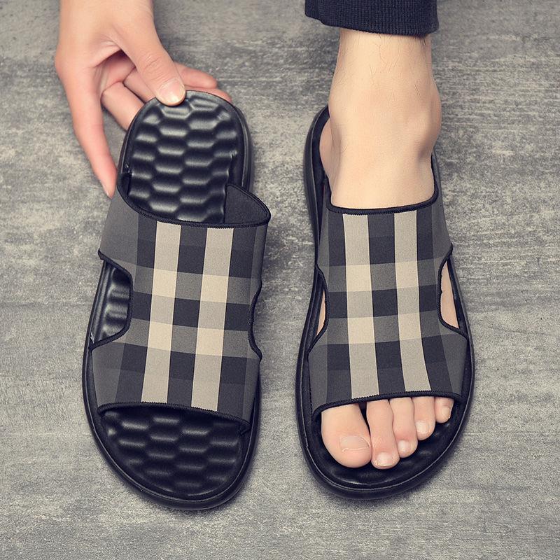 New Design Slippers 2026 Men's Plaid Pattern Comfort Slide Sandals Non-Slip Casual Slippers Size 38-44 Free Shipping