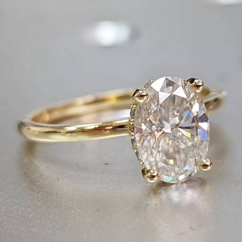 IGI Igi Certified Cvd HPHT Lab Grown Created Diamond 14k 18k Solid Gold Rings Engagement Ring for Women Hidden Halo Oval Cut