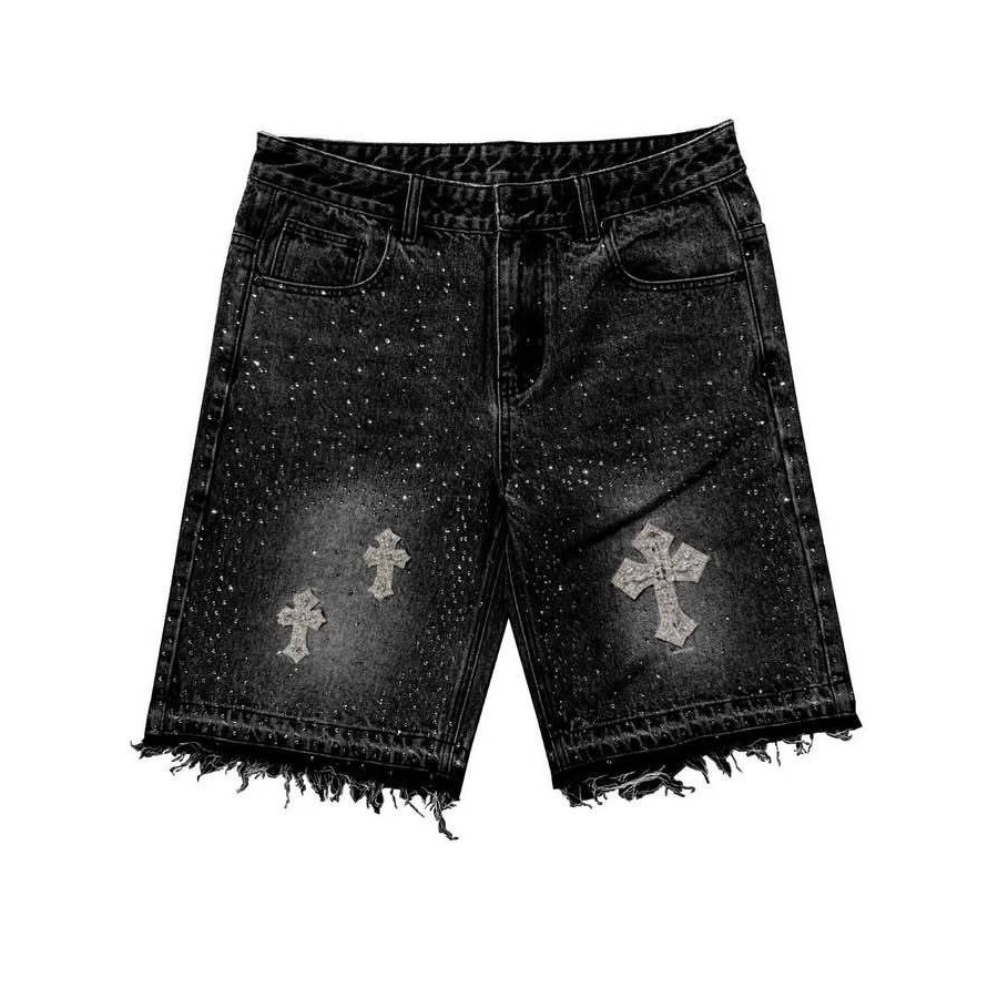 2026 Designer Shorts - Premium Lightweight Luxury Style - Retro Crystal-embroidered Denim Shorts With A Subculture Hip-hop Streetwear Vibe Suitable Fo