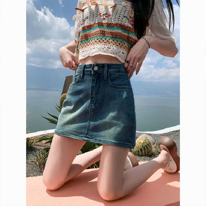 Womens Denim Skirt Y2K Style High-Waisted Slimming Bodycon Skirt Vintage Mini Dress Summer Commuter Casual Skirt M260316