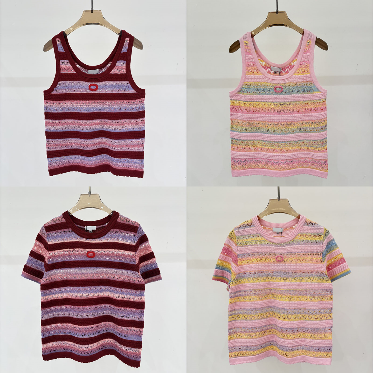 Brand Women Crew Collar Knitwear Contrast Color Casual Knitted Tee Summer Vacation Party Elegant Dinner Sweaters