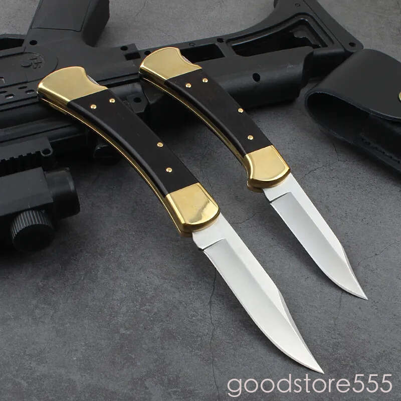 JUFULE Classic 110/112 Folding Knife 440C Steel couteau Blade Integrated brass pocket knife + fixed blade knife Ebony solid Wood Handles Camp Outdoor 