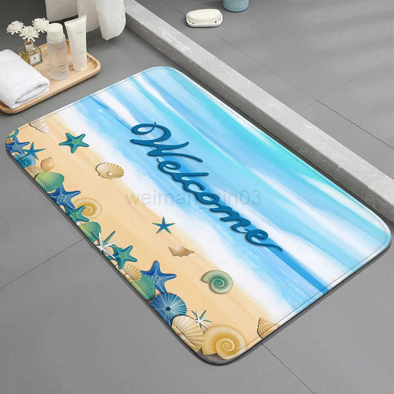1 beach shell pattern entrance floor mat-non-slip stain resistant polyester carpet bathroom quick bath mat best choice for Chr H260316