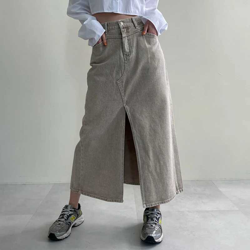 High Waist A-Line Denim Skirt Korean Chic Summer Faion Versatile Open Design Commute Sle for Young Women M260316