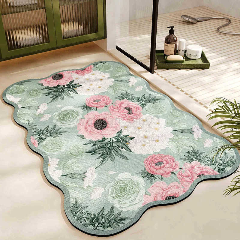 Tropical Plant Pattern Diatomite Bath Mat Super Absorbent Quick-Dry Non-Slip Mat for Bathroom H260316