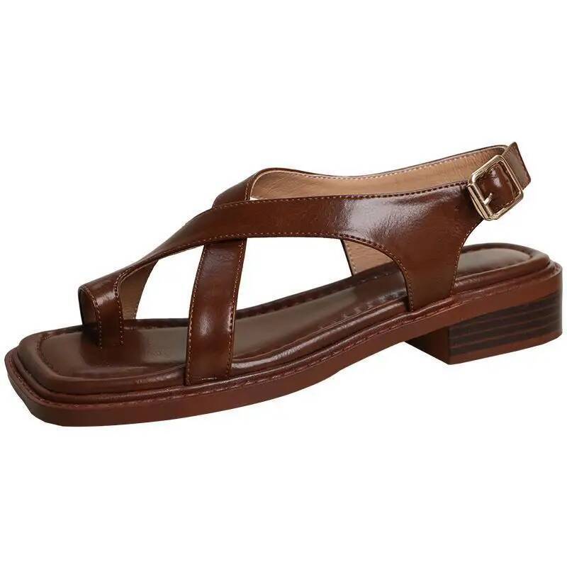 Women's Retro French Style Clip Square Toe Buckle 2026 Sandals Comfortable Soft Sole Simple Versatile Sandalias