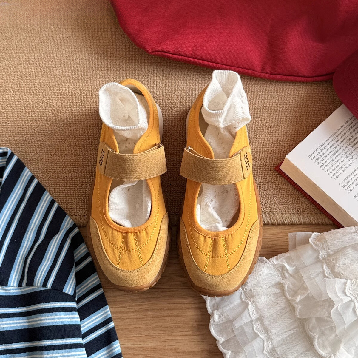 Genuine Leather Training Mary Jane Agan Single Women 2025 Summer New Style Hidden Wedge Velcro Shallow Mouth Canvas Shoes ddmythur