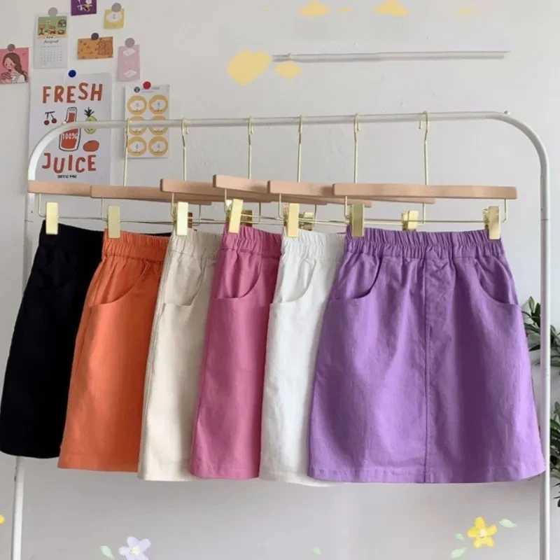 Pure Cotton All Match Candy Colored Womens Half Skirt Summer New High Waisted Student A-line Short Popularity Skirt M260316