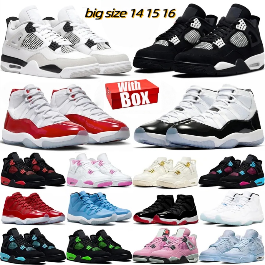 With Box size 14 men shoes Designer 4s basketball shoes for men big size shoes 14 15 16 Black Cat Military Sail Thunder White Oreo Grey Varsity 11s Red Blue University