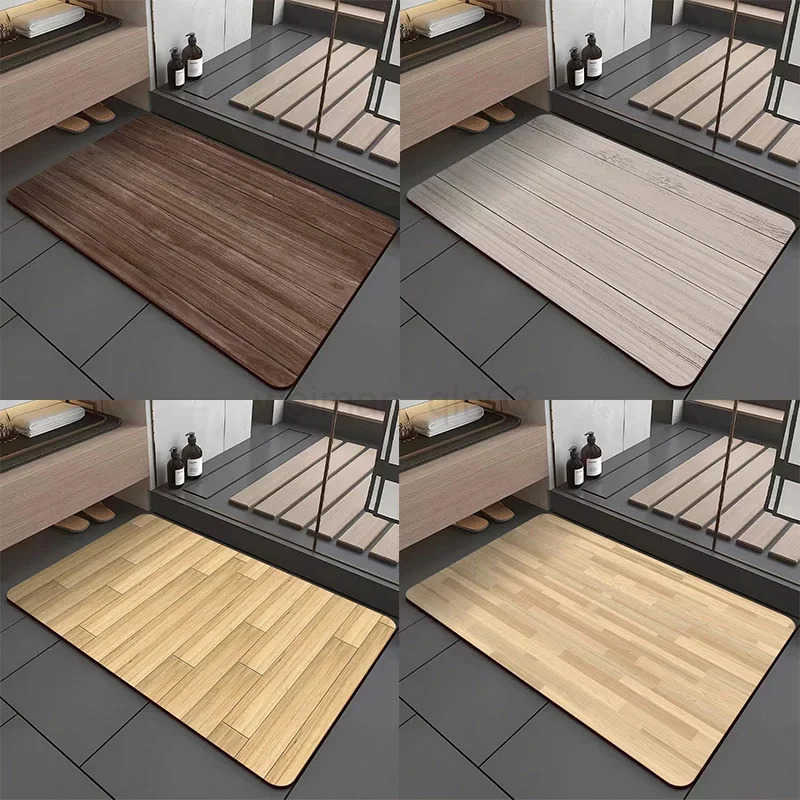 VIKAMA Retro Wood Grain Diatomite Floor Mat Water Absorbing and Slip-Resistant Bathroom and Kitchen Carpet Home Decoration H260316