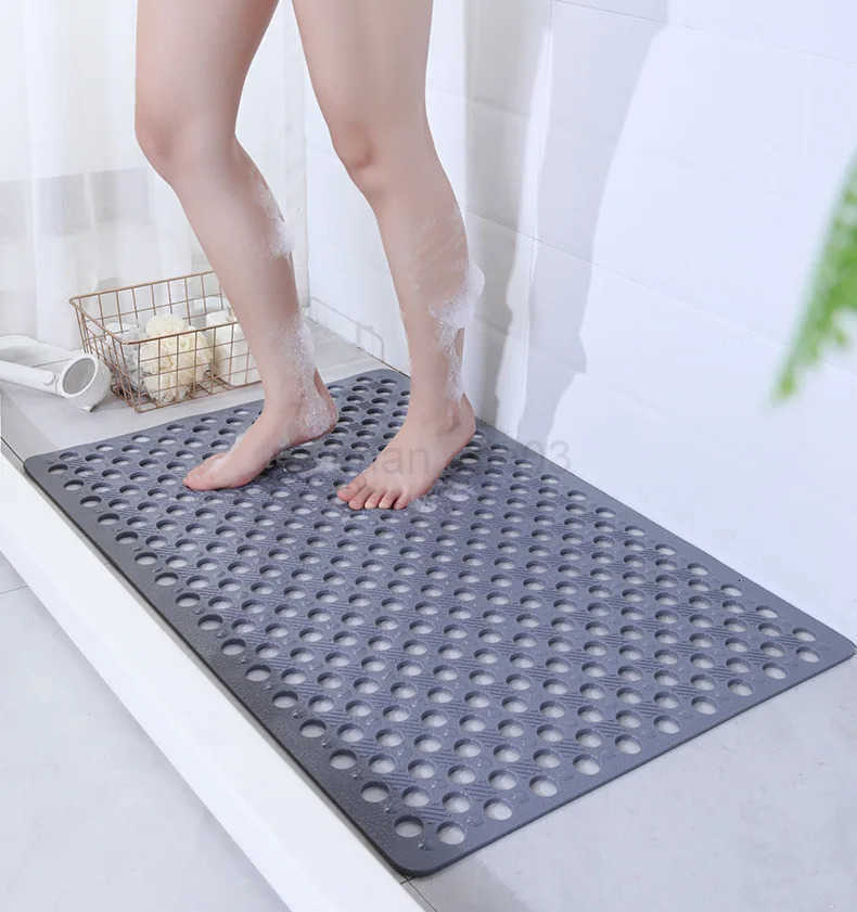 1pc Bathroom Non-Slip Mat With Suction Cup 43x75cm Bath Rug Shower Mat Round Hole Design Bathroom Massage Ring Quick Drain H260316