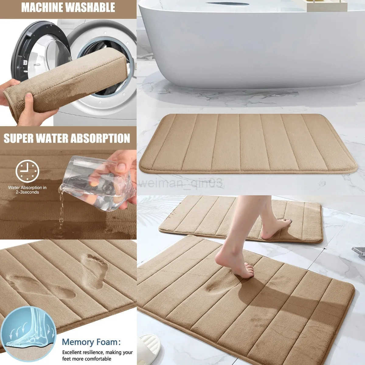 Memory Foam Bath Mat Super Absorbent Non-Slip Bathroom Rug for Shower Tub H260316