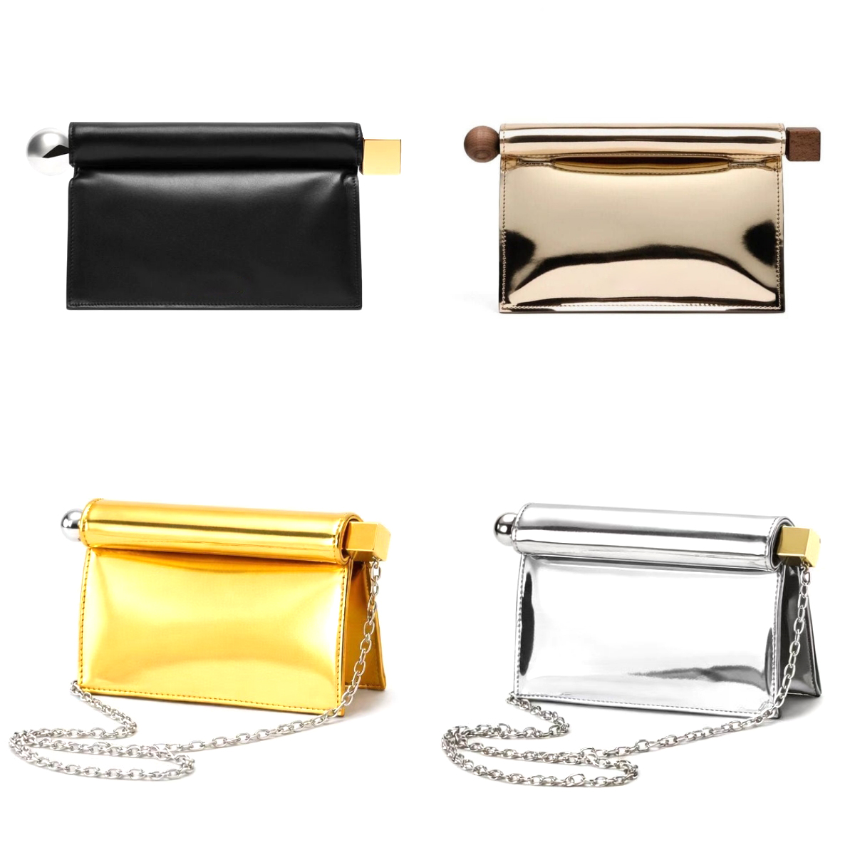 Mirror Patent Leather Pochette Rond Designer Clutch bag woman man lambskin Luxury handbag Shoulder tote bag gold silver chain Crossbody metal handle makeup Even Bag