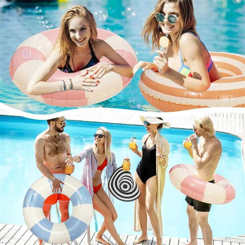 New Thickened Swimming Ring Olive Inflatable Baby Underarm Ring Striped Life Buoy Ring Danish Retro Pool Accessories swim ring M260316