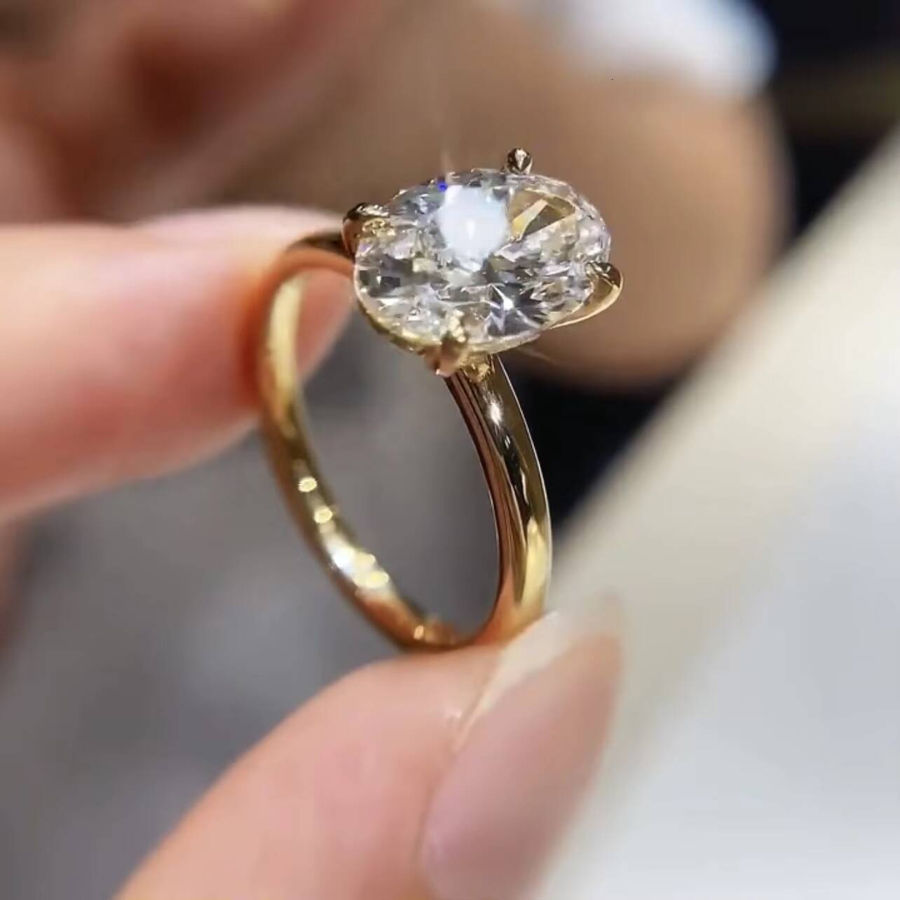 Solitaire Ring 14K Yellow Gold Oval Cut IGI Report Lab Diamond CVD Diamond Ring For Women