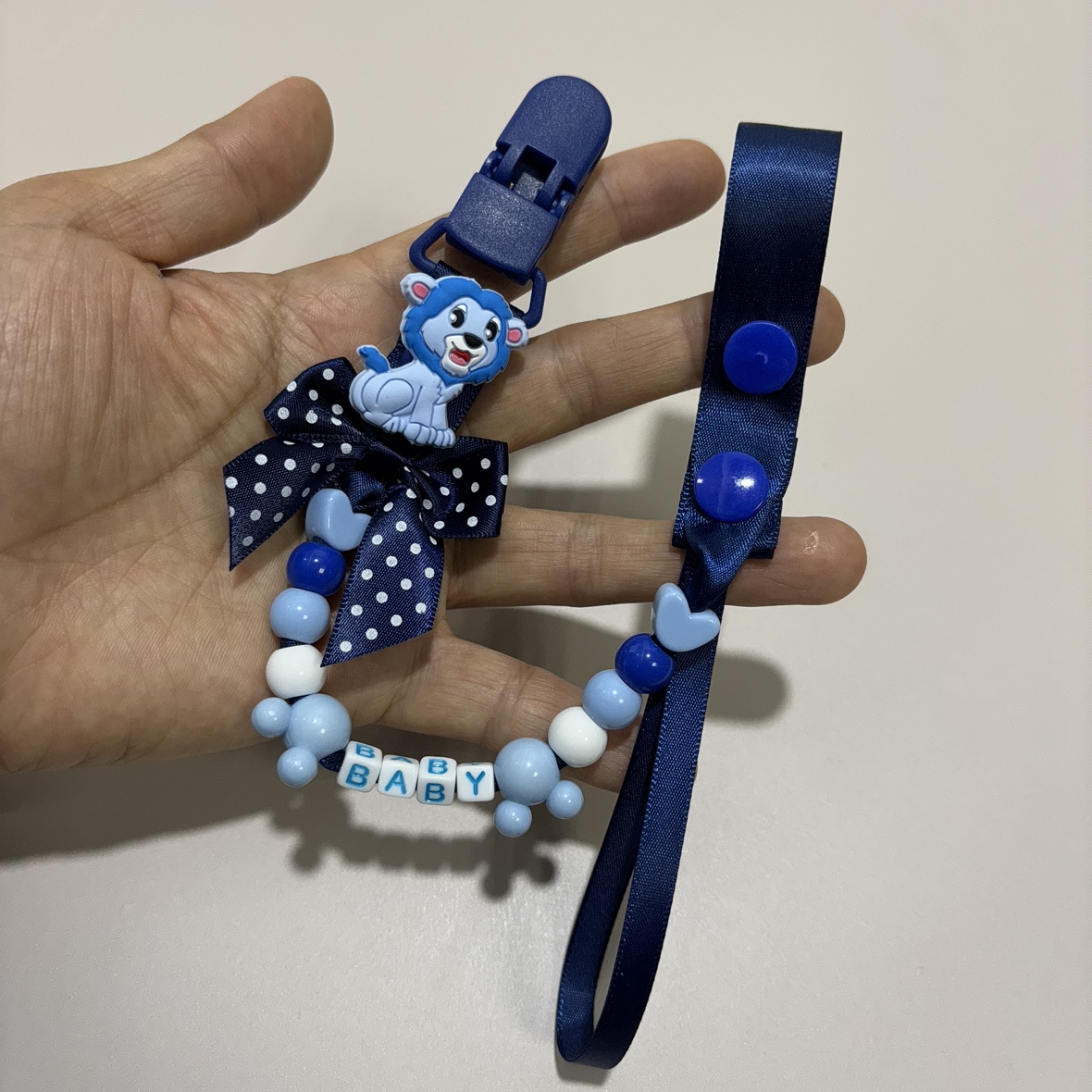 Blue Educational Beads Pacifier Holder for Baby Pacifier Lion Cartoon Print Set BPA Free New High Quality Paci Baby Shower Gifts Boys & Girls DIY uniq