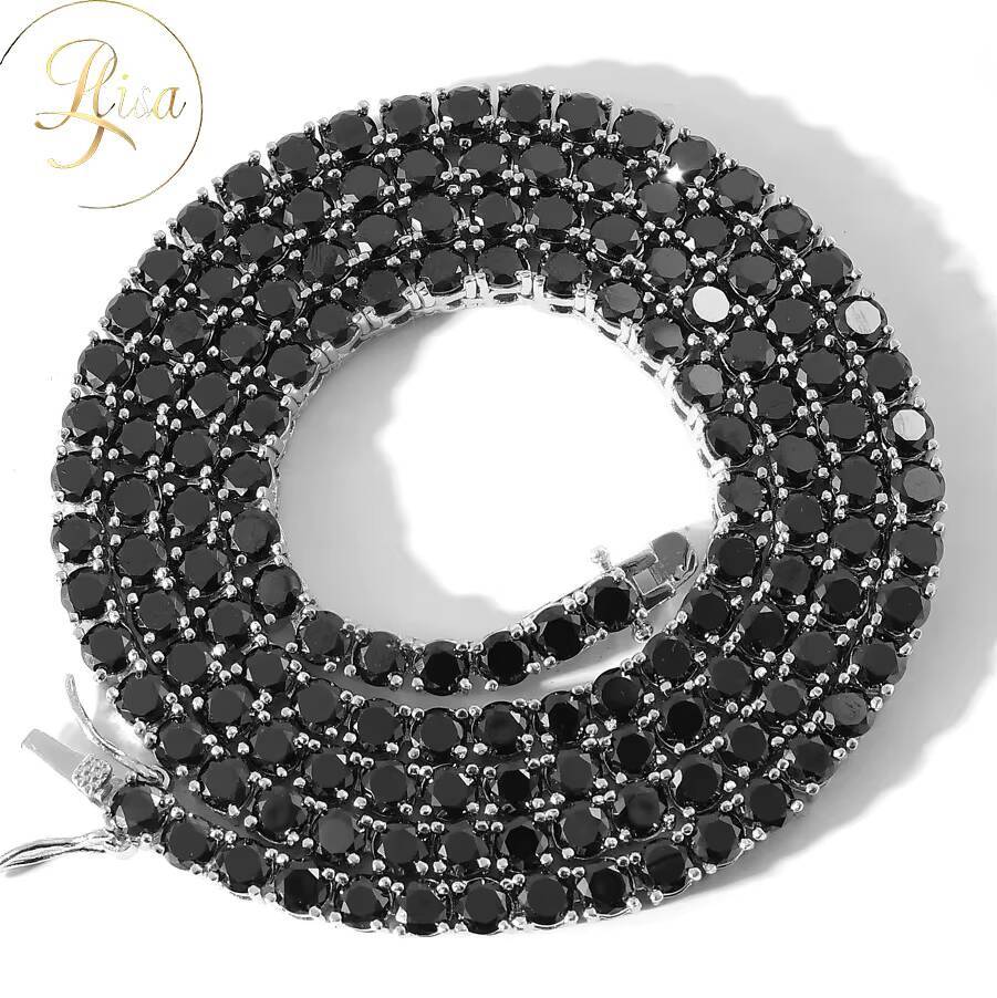 Gra Certified 925 Sterling Silver Tennis Chain Moissanite Exquisite Black Round Brilliant Cut Moissanite Tennis Bracelet Jewelry