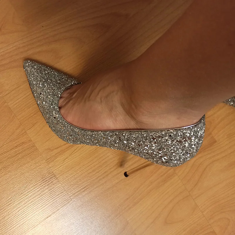 Women 7cm 95cm High Heels Pumps Wedding Bridal Scarpins Sparkly Mid Heels Lady Party Sequins Glitter Evening Gold Silver Shoes 260625 - view 5