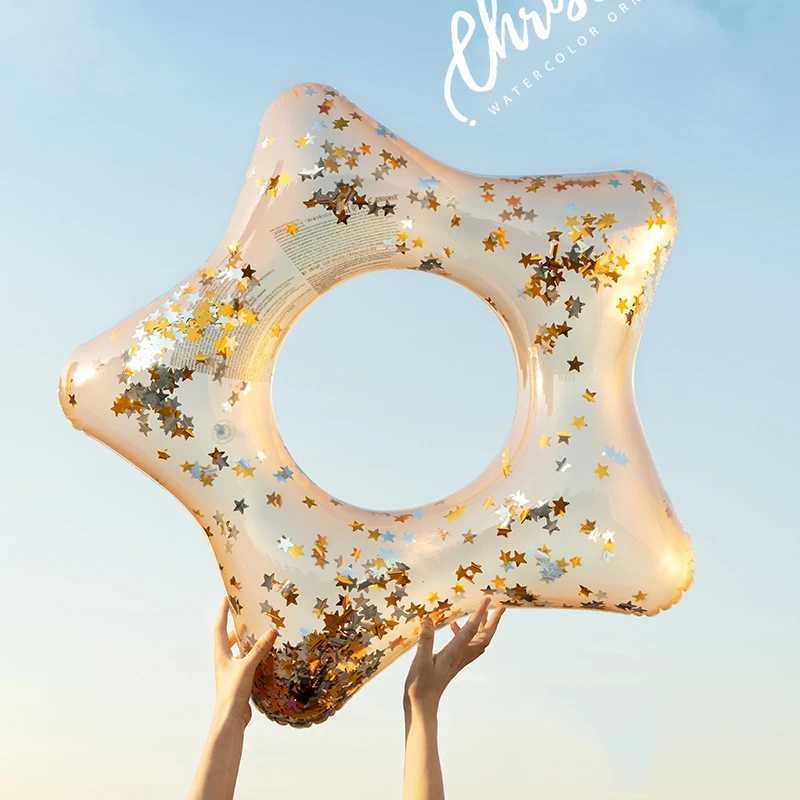 Giant Starfish Pool Float with Gold Sequins Inside Sparkling Star Pool Tube Glitter Swim Ring Girls Beach Water Fun Party Toys M260316