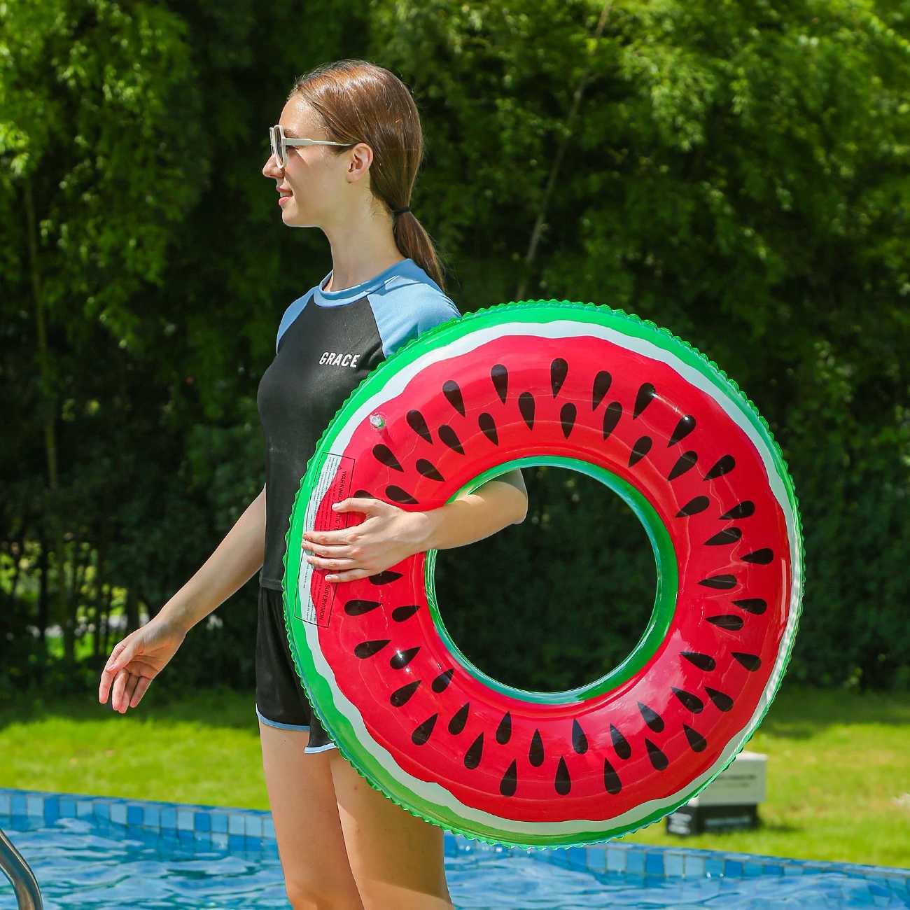 1PC Watermelon Swimming Ring PVC Inflatable Swimming Ring for Outdoor Sports Beach Pool Party M260316