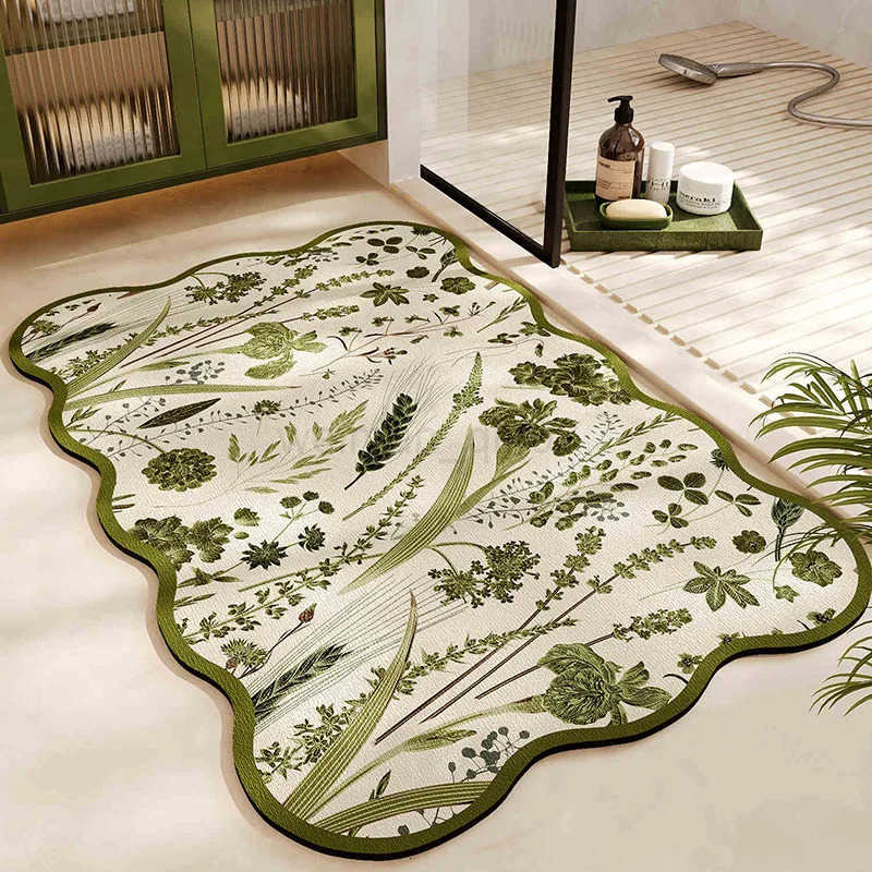 Tropical Plant Pattern Diatomite Bath Mat Super Absorbent Quick-Dry Non-Slip Mat for Bathroom H260316