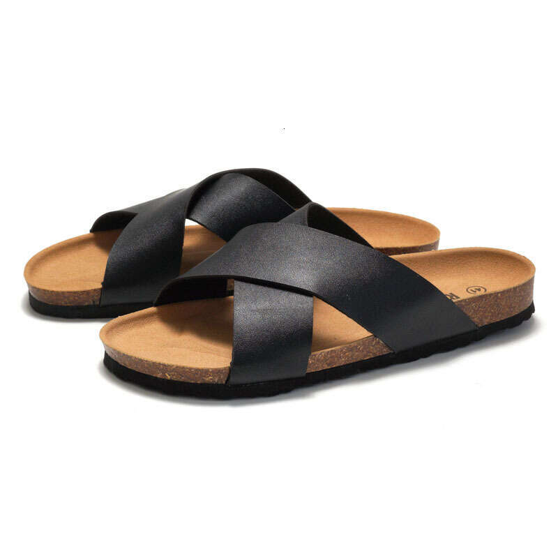 Summer new style men's cork sandals beach shoes student cross strap water reed slippers