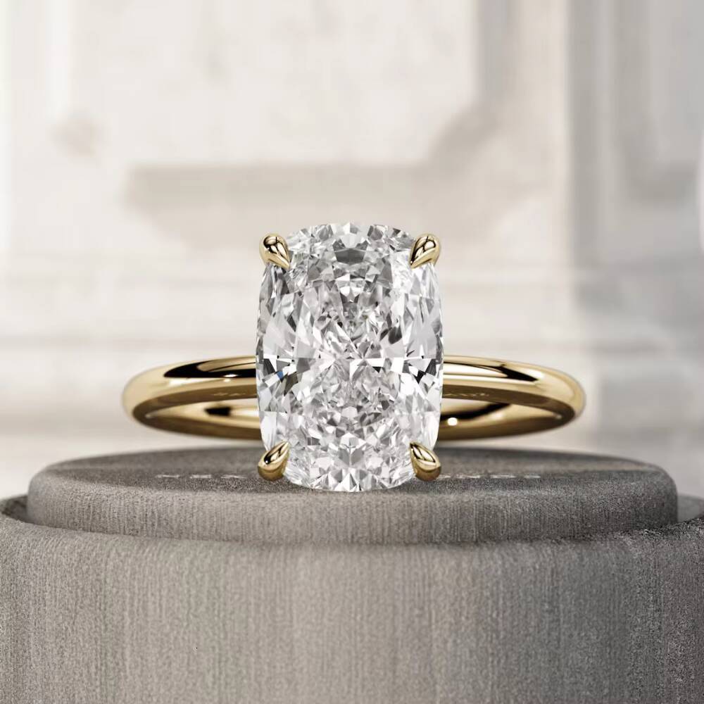 3ct Elongated Cushion Lab Grown Diamond Solitaire Engagement Ring VS Clarity EF Color in 18K Rhodium Plated Gold Women