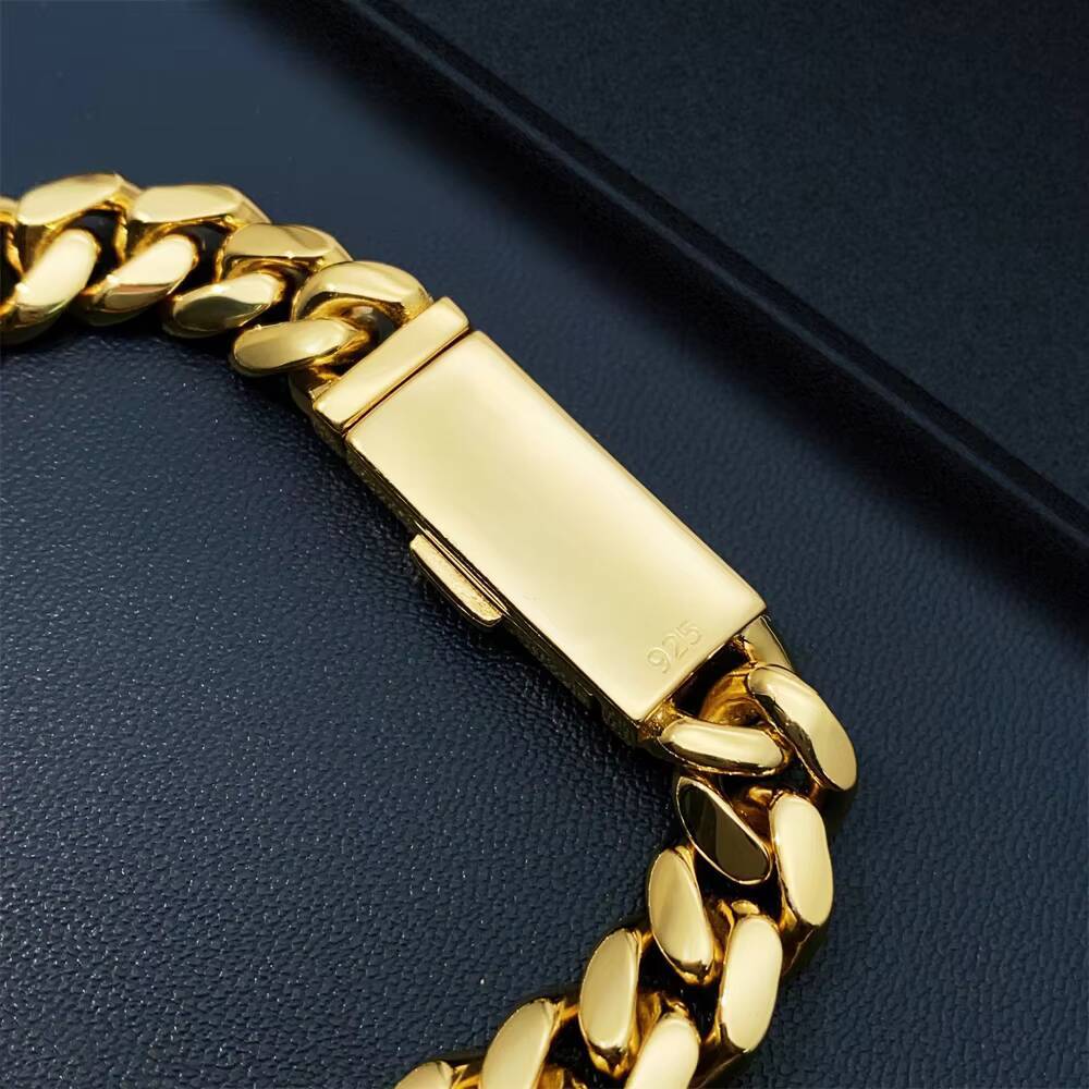 10MM Cheap Price 316L Stainless Steel Cuban Chains 925 Silver VVS Moissanite Lock Fashion Men Hip Hop Necklace Bracelet